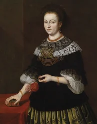 Dame met boek en anjers